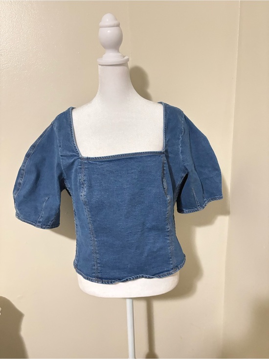 Old Navy Tops - Old Navy Blue Square-Neck Puff Sleeve Denim Top